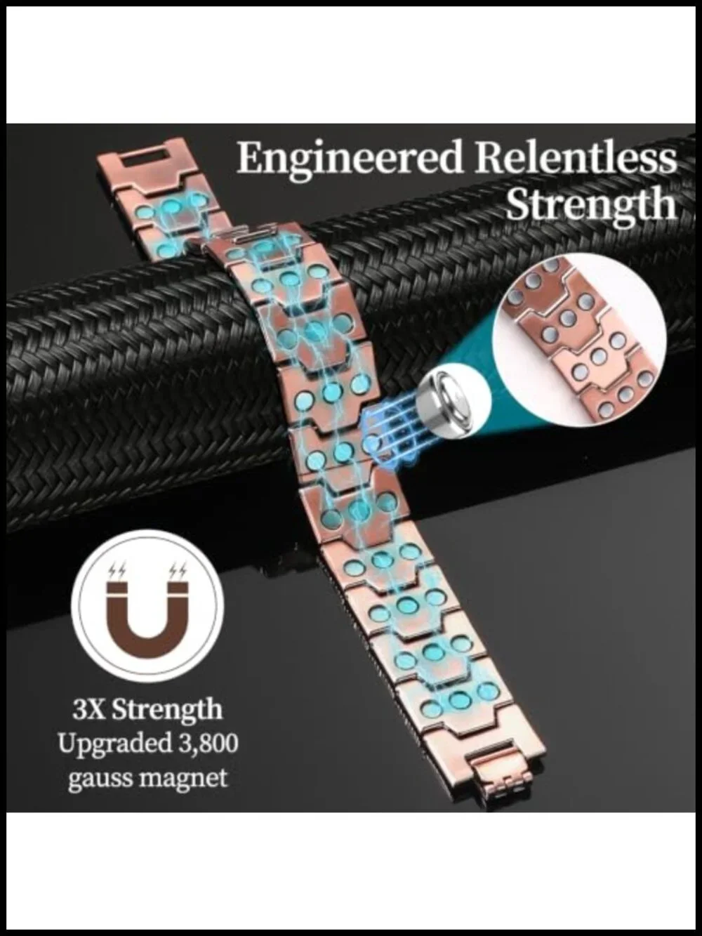 Triple Strength Copper Magnetic Bracelet for Men Adjustable Wrist Support Gift